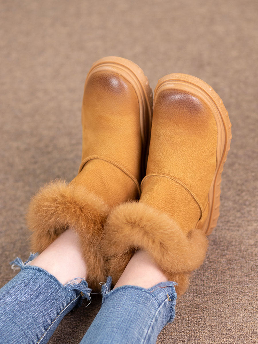 Bottes d'hiver en cuir massif et peluche pour femmes AX1046