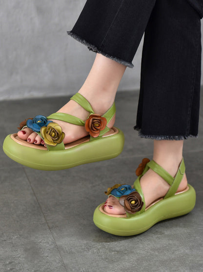 Sandals Vintage FLower Platform Leather Women