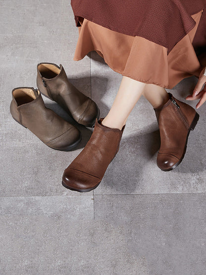 Bottes d'hiver à talons bas en cuir véritable solide pour femmes AH1082