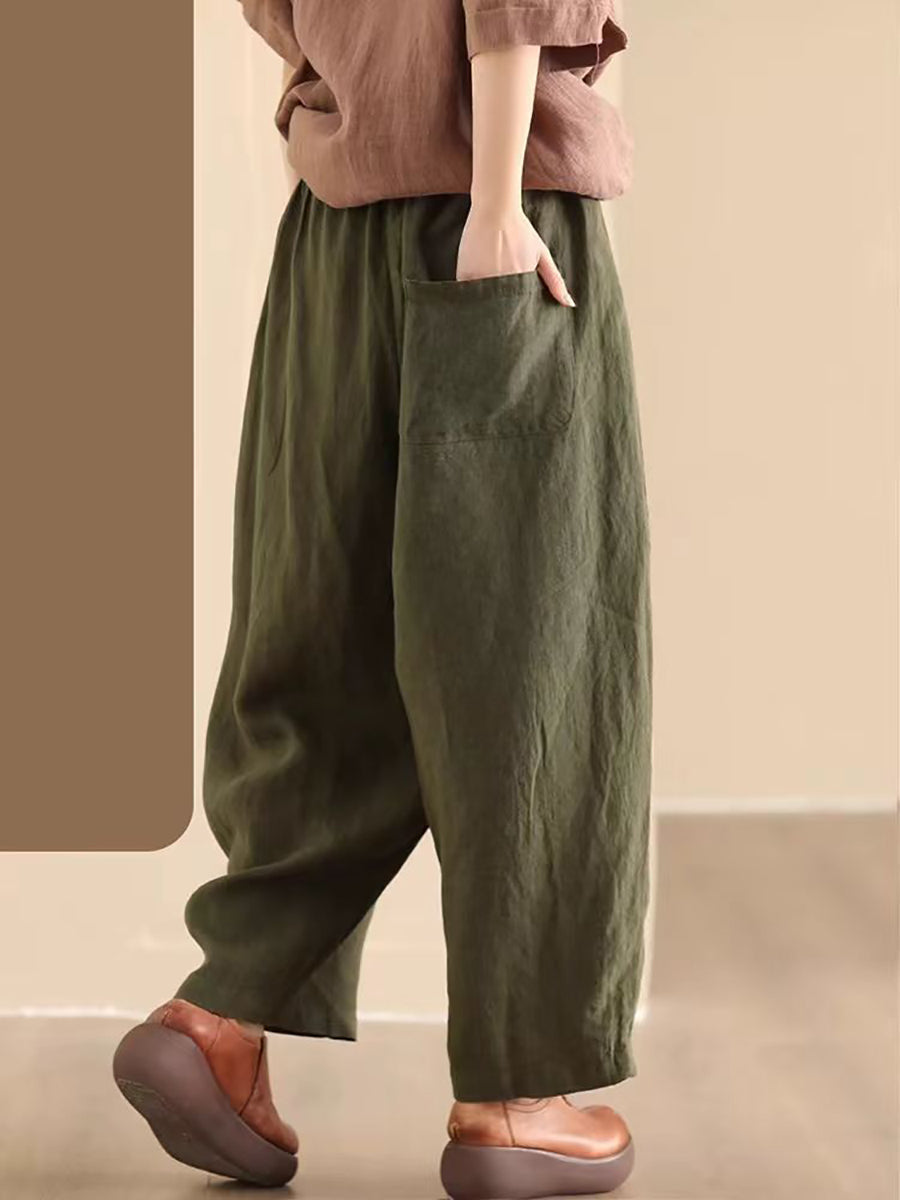 Women Summer Solid Linen Loose Harem Pants BN1006