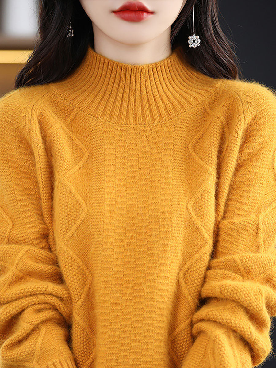 Women Autumn Half-Turtleneck Wool Twist Knit Sweater AX1031