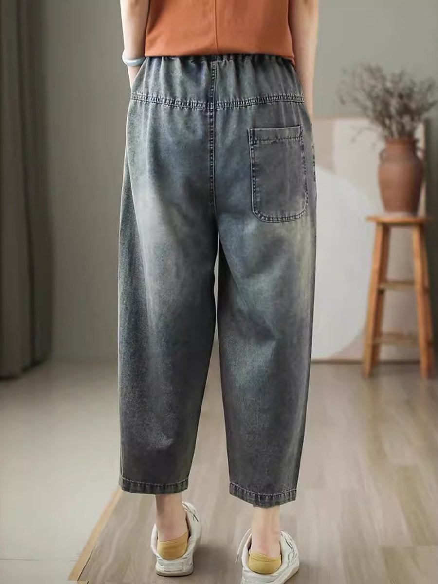 Pantalon sarouel décontracté d'été en denim brodé pour femme CV1047