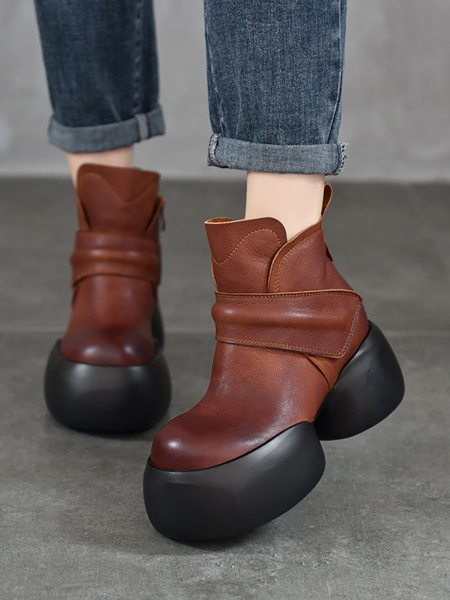 Bottines à plateforme en cuir véritable souple pour femmes WG008