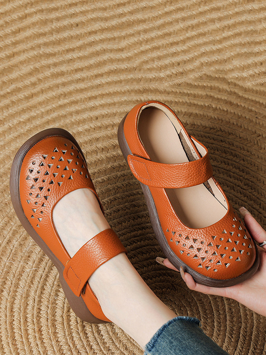 Shoes Leather Platfrom Out Vintage Hollow Women Summer