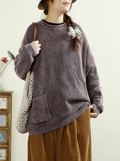 Women Casual Autumn O-Neck Solid Knit Sweater AT1025