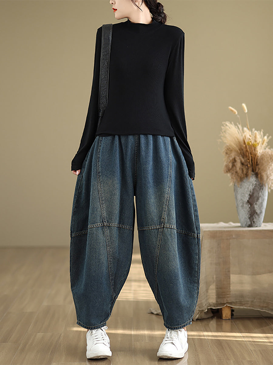 Women Autumn Vintage Denim Spliced Harem Pants QU027