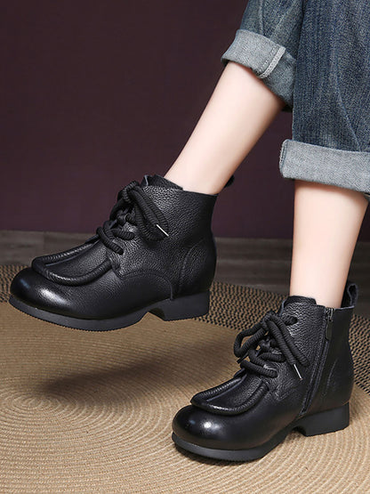 Women Winter Genuine Leather Strap Low Heel Boots BA1077