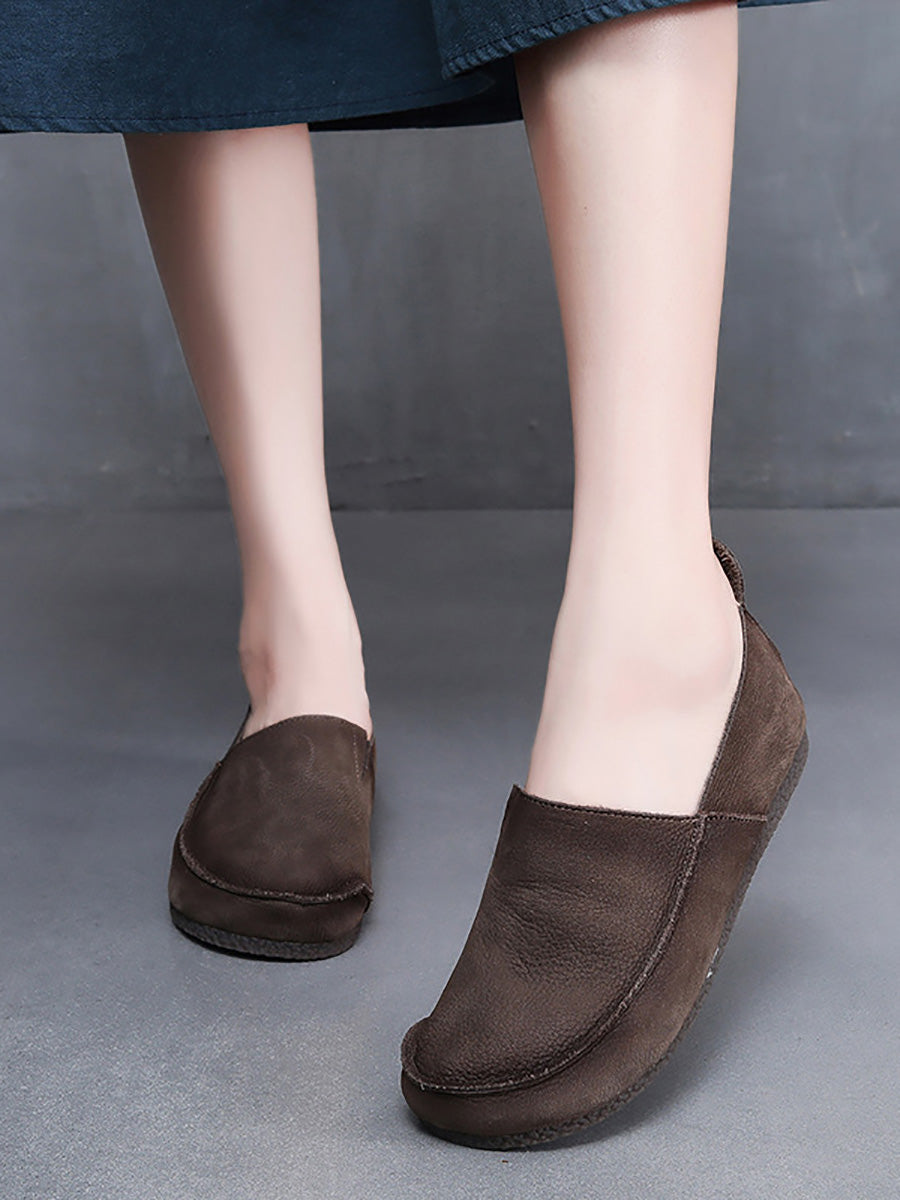 Leather Retro Solid Summer Falt Women Shoes