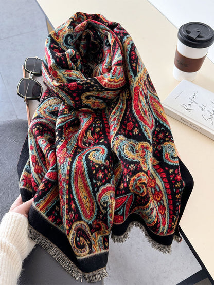 Women Vintage Print Tassel Autumn Shawl Scarf AV1040