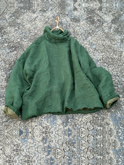 Damen Vintage Herbst Floral Rollkragen Ramie Gepolsterter Mantel QM029