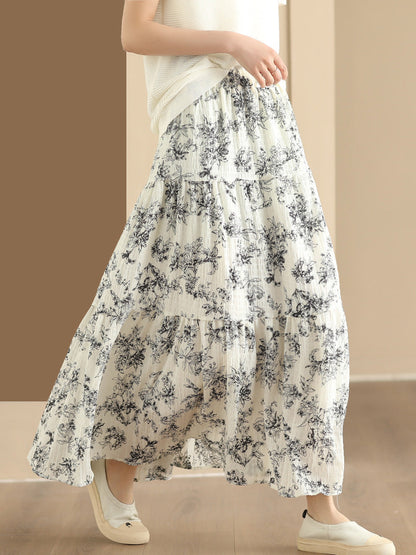 Women Summer Vintage Floral Cotton Loose Skirt BN1017