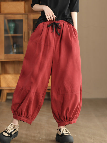 Women Autumn Casual Solid Spliced Cotton Harem Pants AS1022