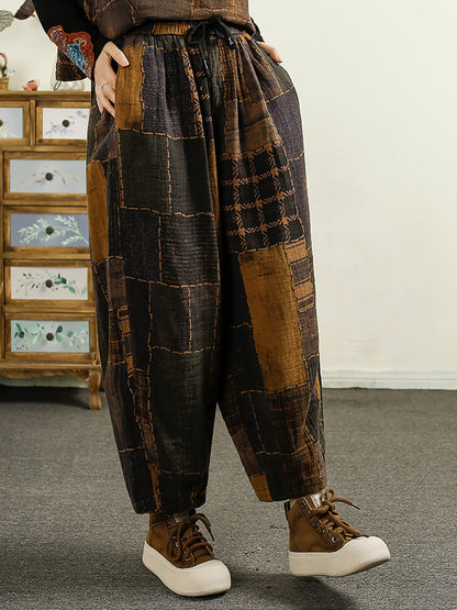 Women Autumn Plaid Spliced Cotton Harem Pants AI1051