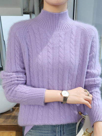 Women Autumn Vintage Half-Turtleneck 100%Wool Trist Sweater BA1065