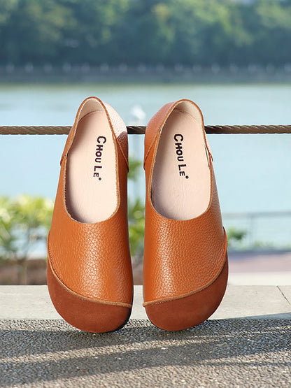 Women Summer Genuine Leather Spliced Flat Shoes AT1043