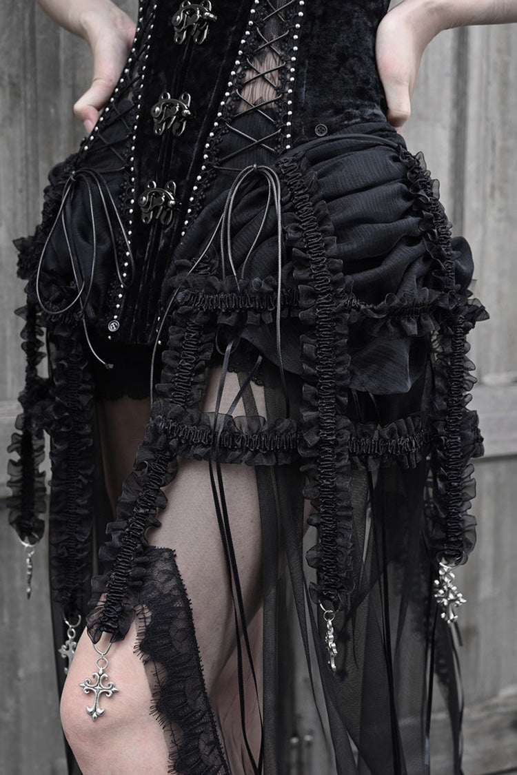 Ebony Cutout Corset Lace-Up Gothic Dress - Hell Alice