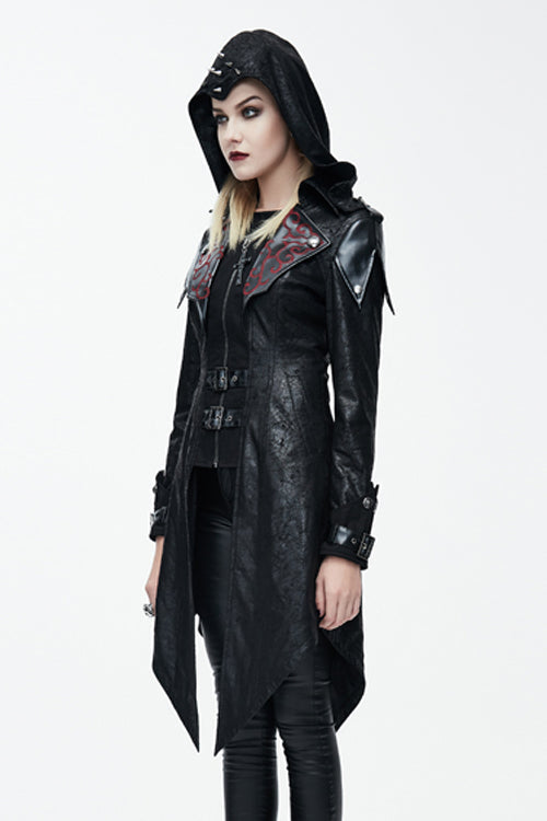 Charcoal Ember Hooded Leather Jacket with Scorched Accents