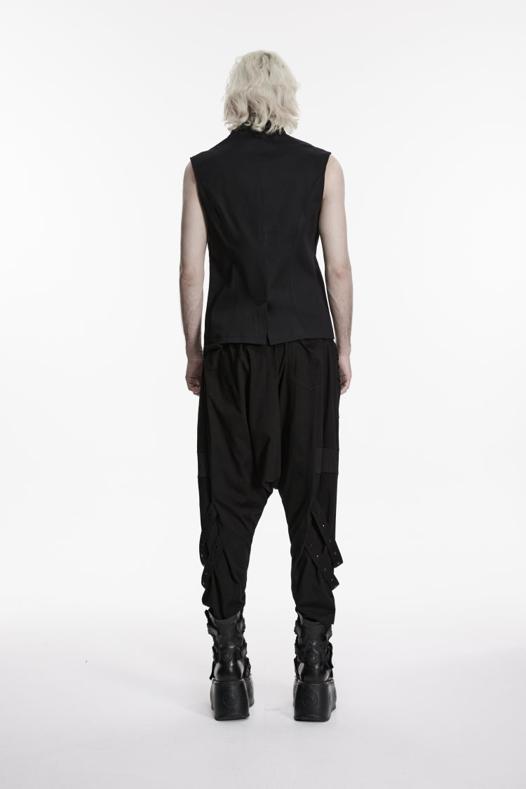 Men's Black Punk Vest, Sleeveless with Studs and Zip Front
