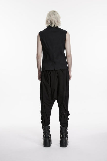 Men's Black Punk Vest, Sleeveless with Studs and Zip Front
