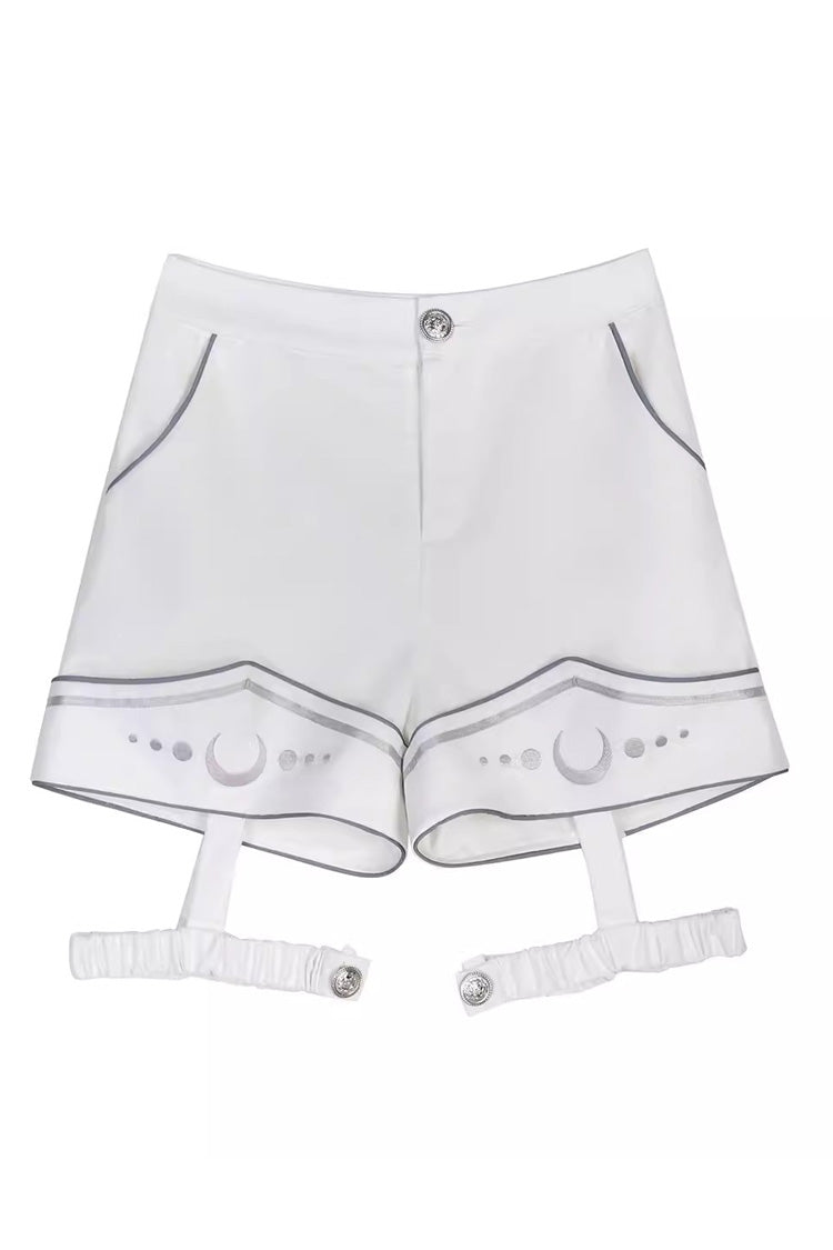Ivory Futuristic Mechanical Print Ouji Lolita Shorts