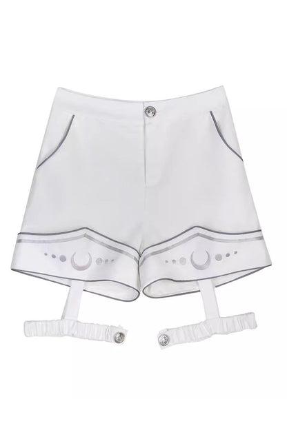 Ivory Futuristic Mechanical Print Ouji Lolita Shorts
