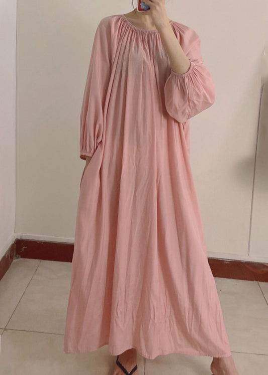 Damen Maxikleid mit Faltentaschen, langärmlig, Rosa, TT1044 