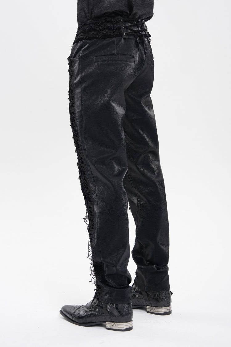 Embroidered Lace-Up Spliced Gothic Trousers for Men