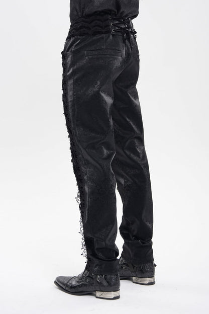 Embroidered Lace-Up Spliced Gothic Trousers for Men