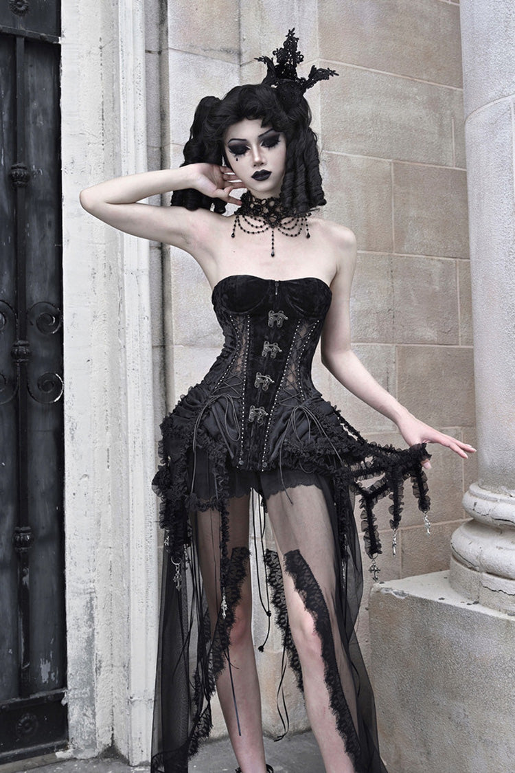 Ebony Cutout Corset Lace-Up Gothic Dress - Hell Alice