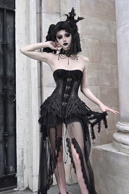 Ebony Cutout Corset Lace-Up Gothic Dress - Hell Alice