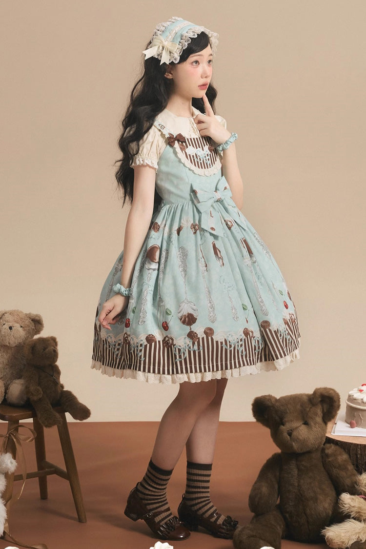 Emerald Print Bow Sweet Lolita Jumper Dress