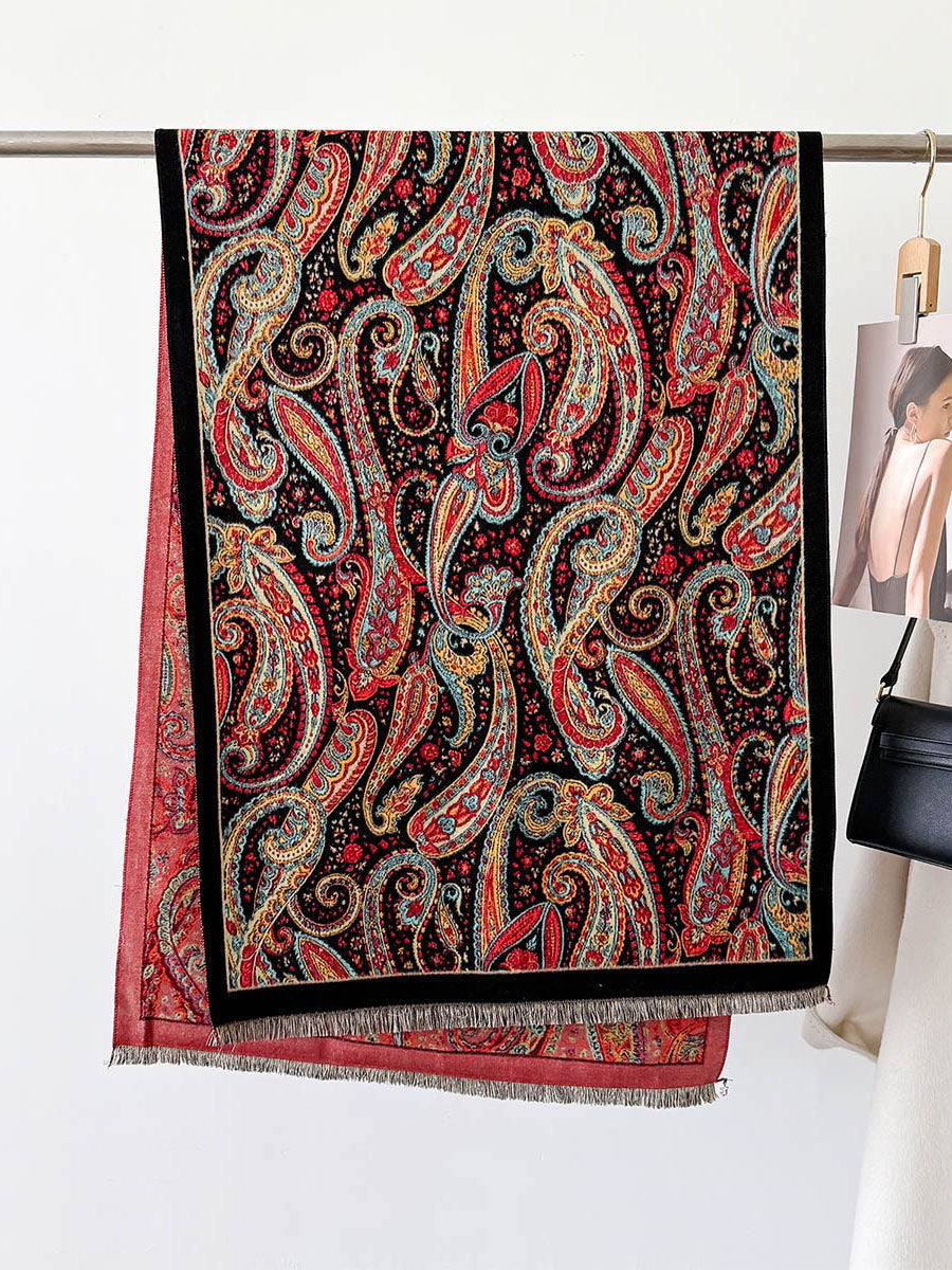 Women Vintage Print Tassel Autumn Shawl Scarf AV1040