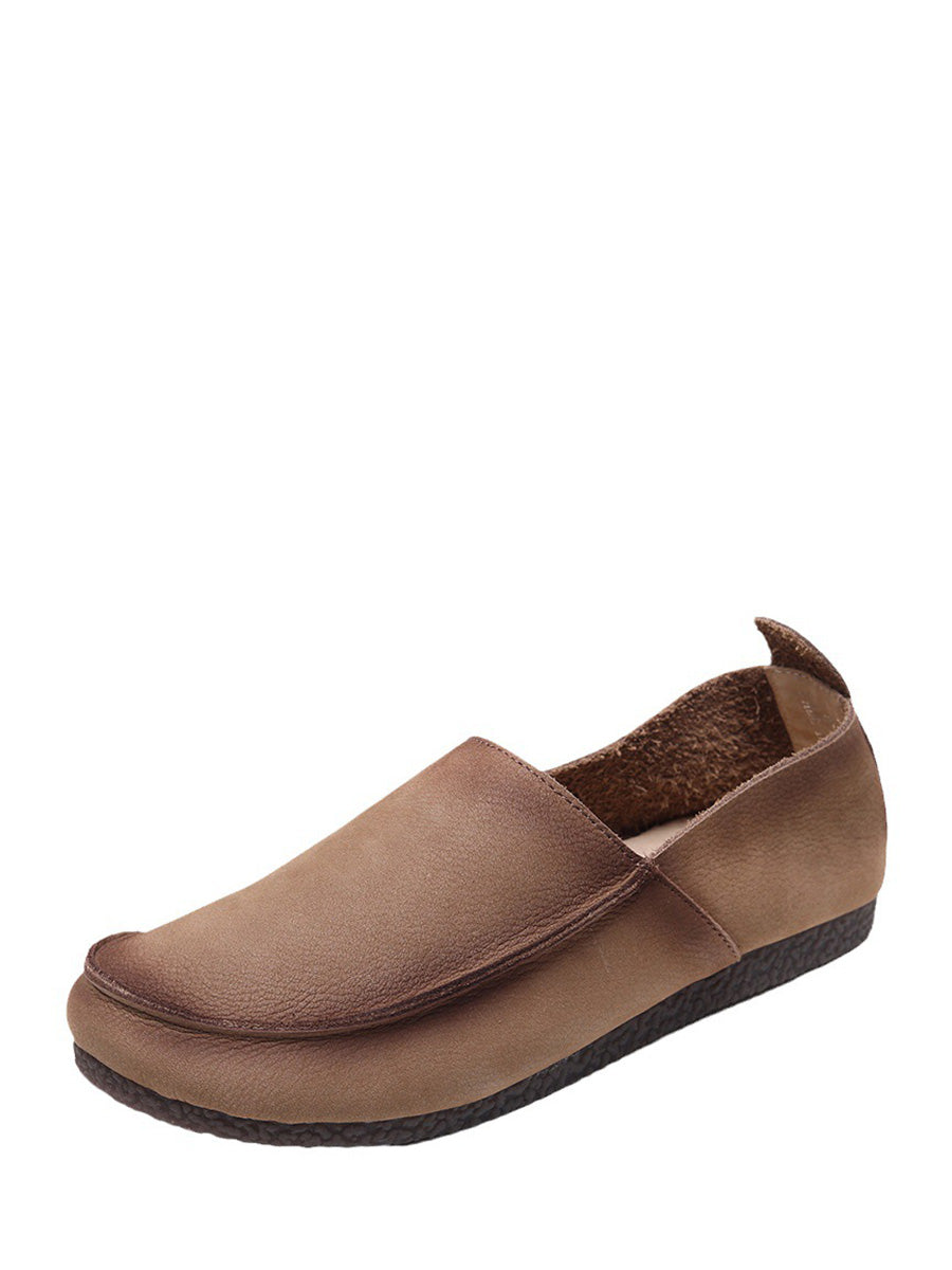 Leather Retro Solid Summer Falt Women Shoes