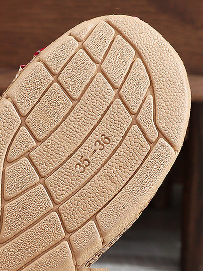 Bowknot Ethnic Weave Women Indoor Slippers Straw Flower