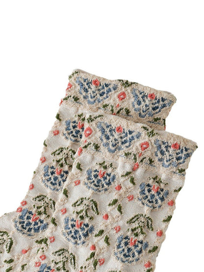 5 Pairs Women Artsy Floral Jacquard Cotton Socks AS1030