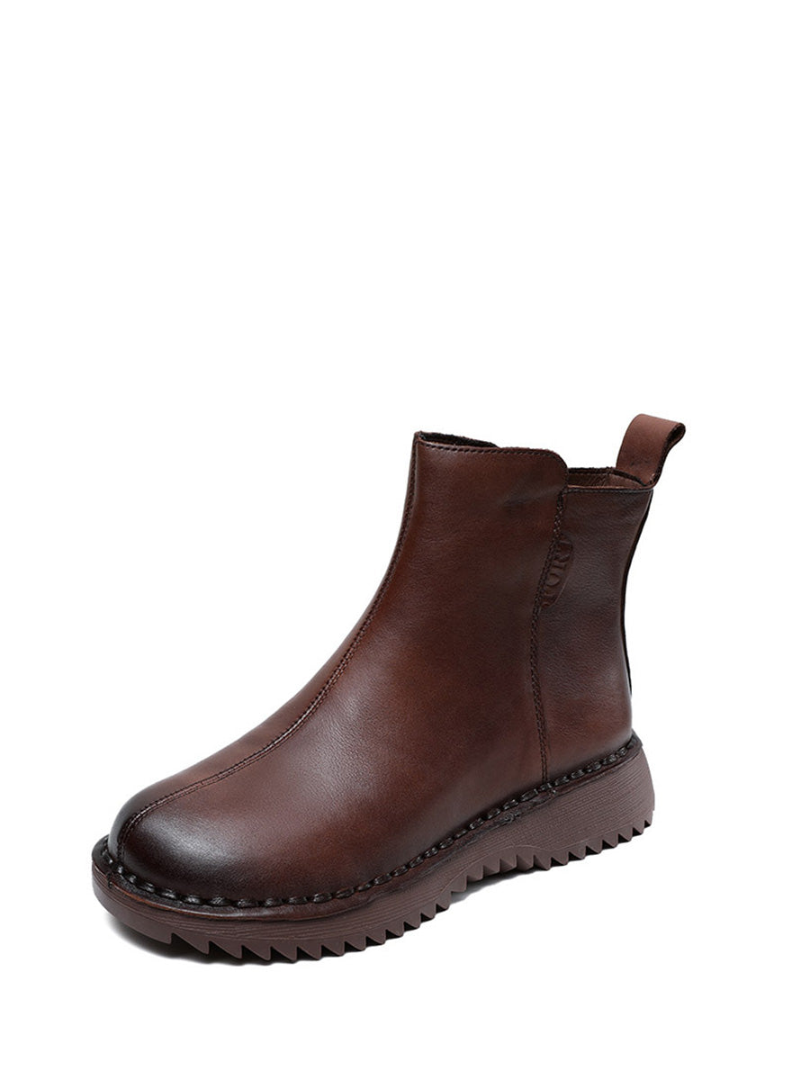 Damen Retro Stiefel aus echtem Leder mit Reißverschluss und mittelhohem Absatz AH1078