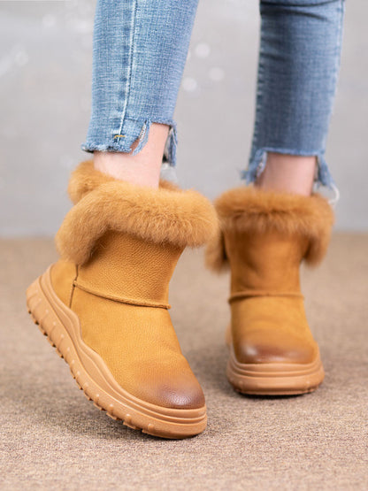 Bottes d'hiver en cuir massif et peluche pour femmes AX1046