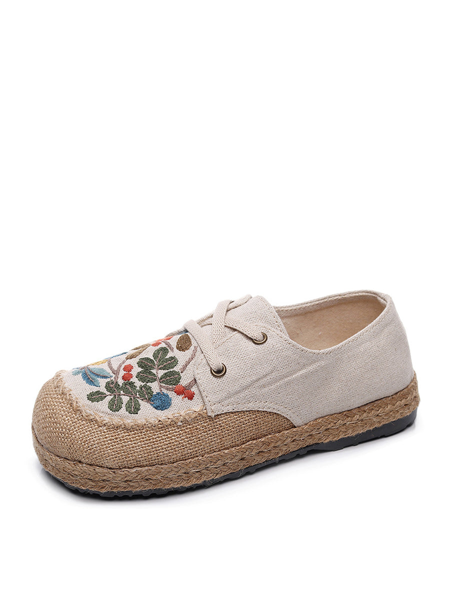 Chaussures d'été en lin brodées de fleurs vintage pour femmes AT1068