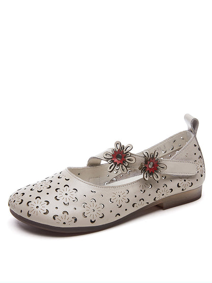 Women Summer Vintage Leather Flower Cutout Sandals OP1047