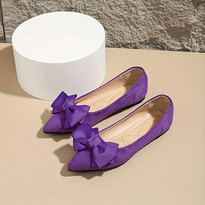 Pointed Women's Bow Toe - Elegant Green Flats Satin