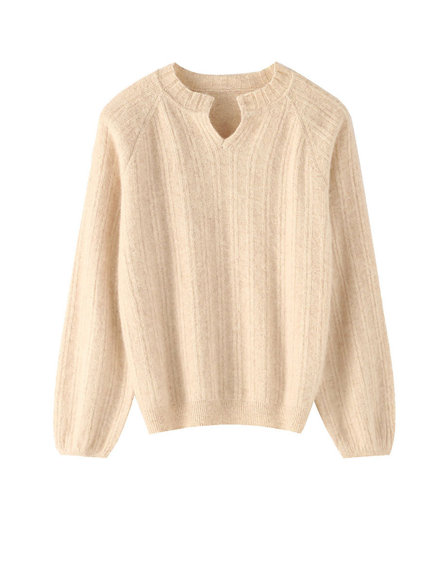 Women Autumn V-Neck Solid Wool Warm Knit Sweater AV1013