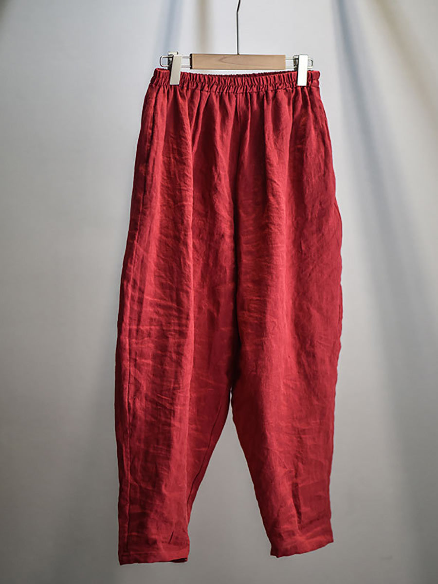 Women Vintage Spring Linen Solid Harem Pants FD040