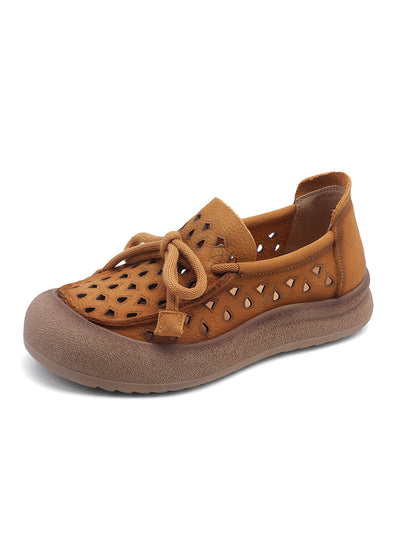 Genuine Shoes Hollow Out Summer Leather Flat Women