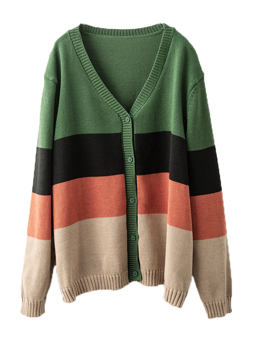 Women Autumn Colorblock V-Neck Knit Sweater AS1012