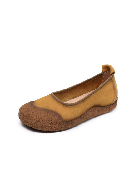Summer Colorblock Leather Women Flat Genuine Shoes