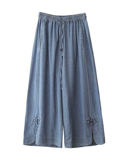 Women Summer Vintage Buckle Wide-leg Denim Pants CX031