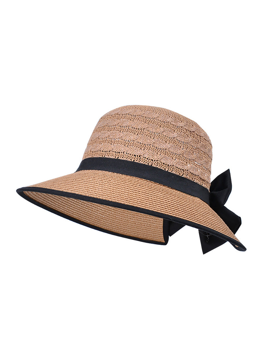 Women Summer Casual Straw Weave Bowknot Sunproof Hat CC038