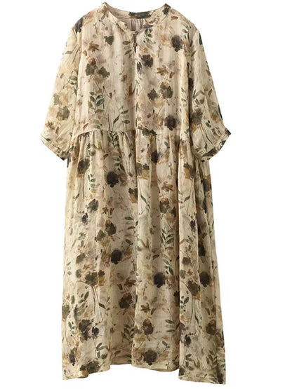 Robe d'été ample à col en V et imprimé floral pour femme LL020