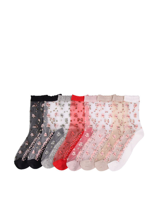 8 Pairs Women Summer Floral Jacquard Thin Socks LL007