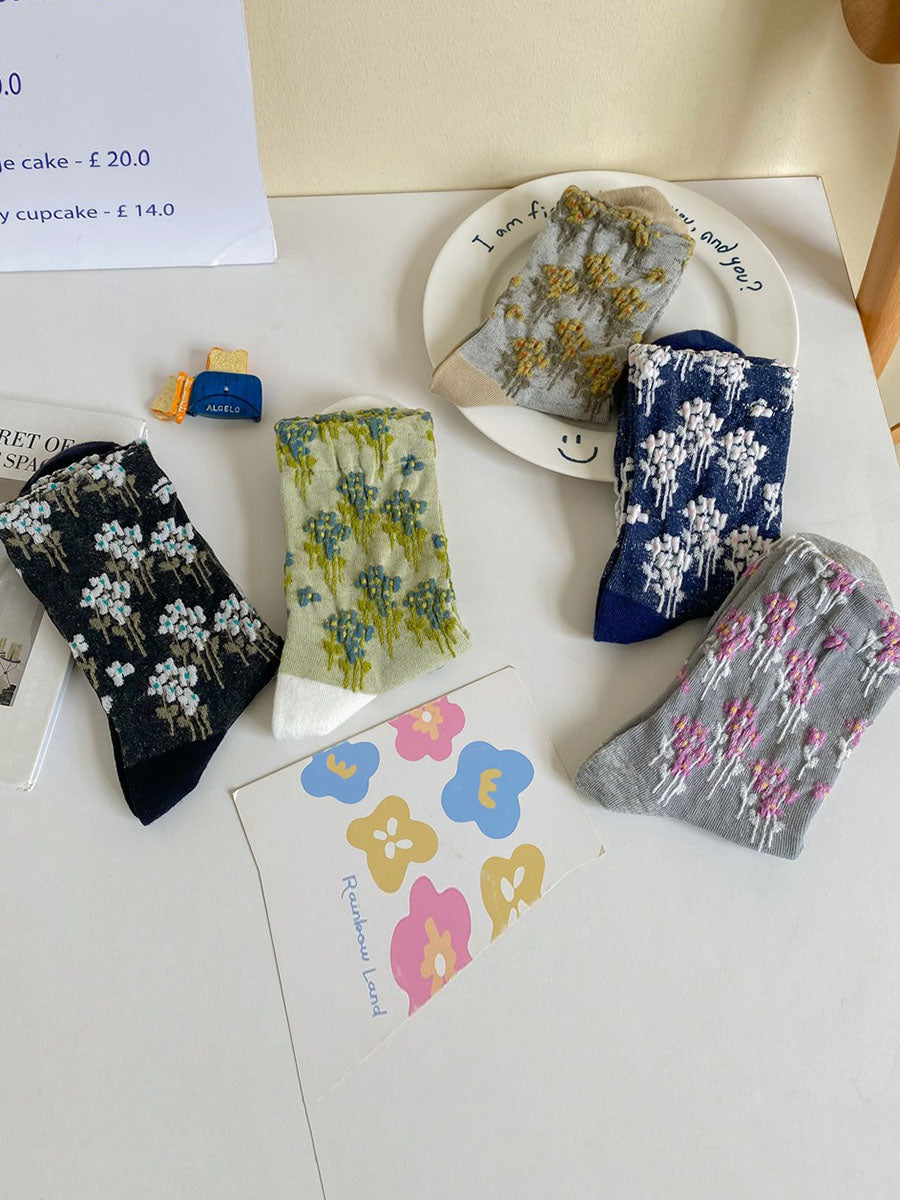 Lot de 5 paires de chaussettes à imprimé floral et jacquard pour femme AV1025